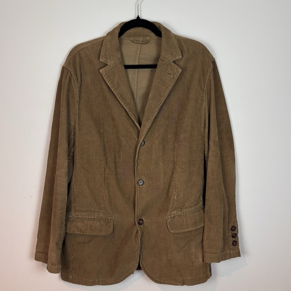 Men's Brown Corduroy Blazer Jacket Size Large 100% Cotton Academia Classic Fall